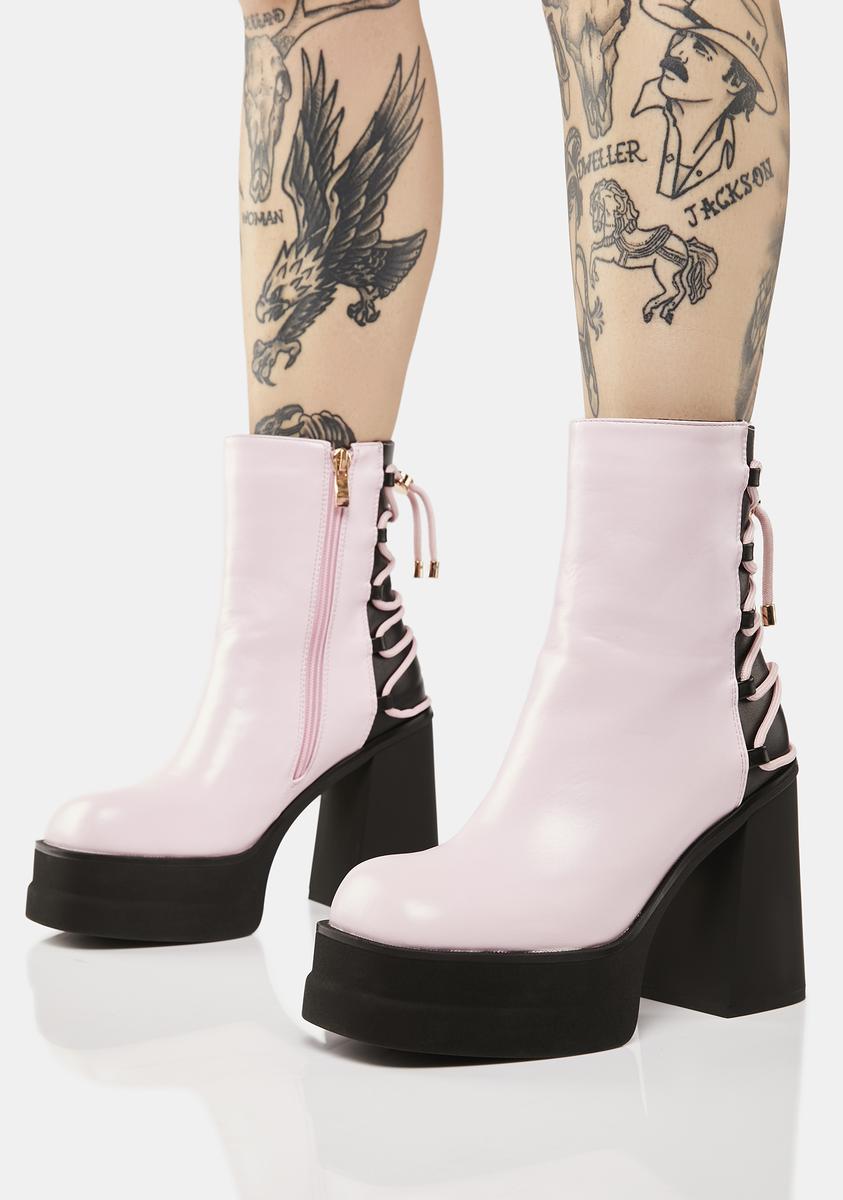 SIMMI Vegan Leather Lace-Up Boots - Pink – Dolls Kill