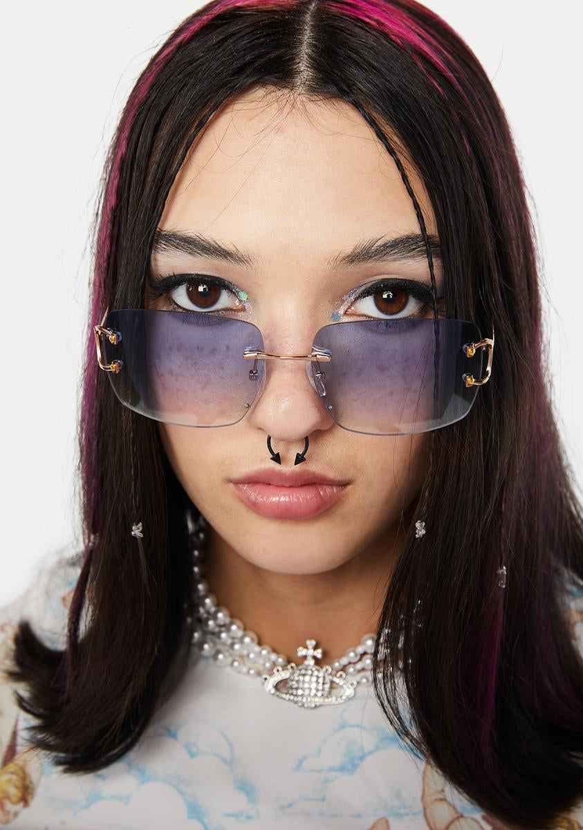 Rimless Square Tinted Lenses Sunglasses - Light Blue – Dolls Kill