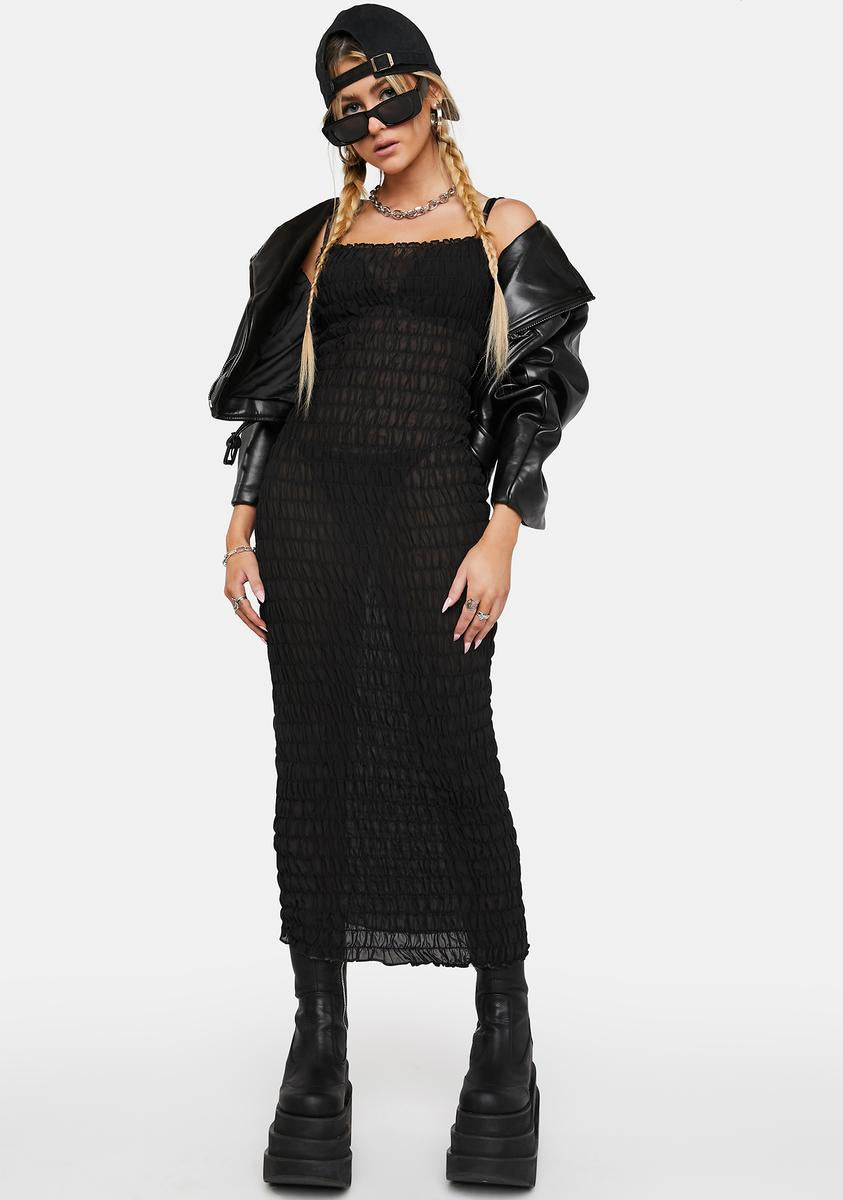 Lioness Ruched Sheer Mesh Midi Dress