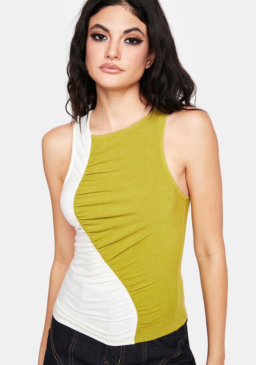 Colorblock Ruched Sleeveless Top - White/Green – Dolls Kill