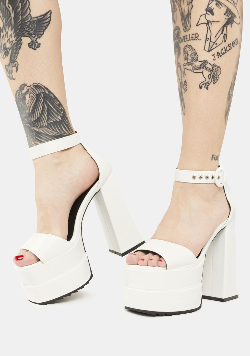 Lamoda Vegan Leather Peep Toe Platform Sandals - White – Dolls Kill