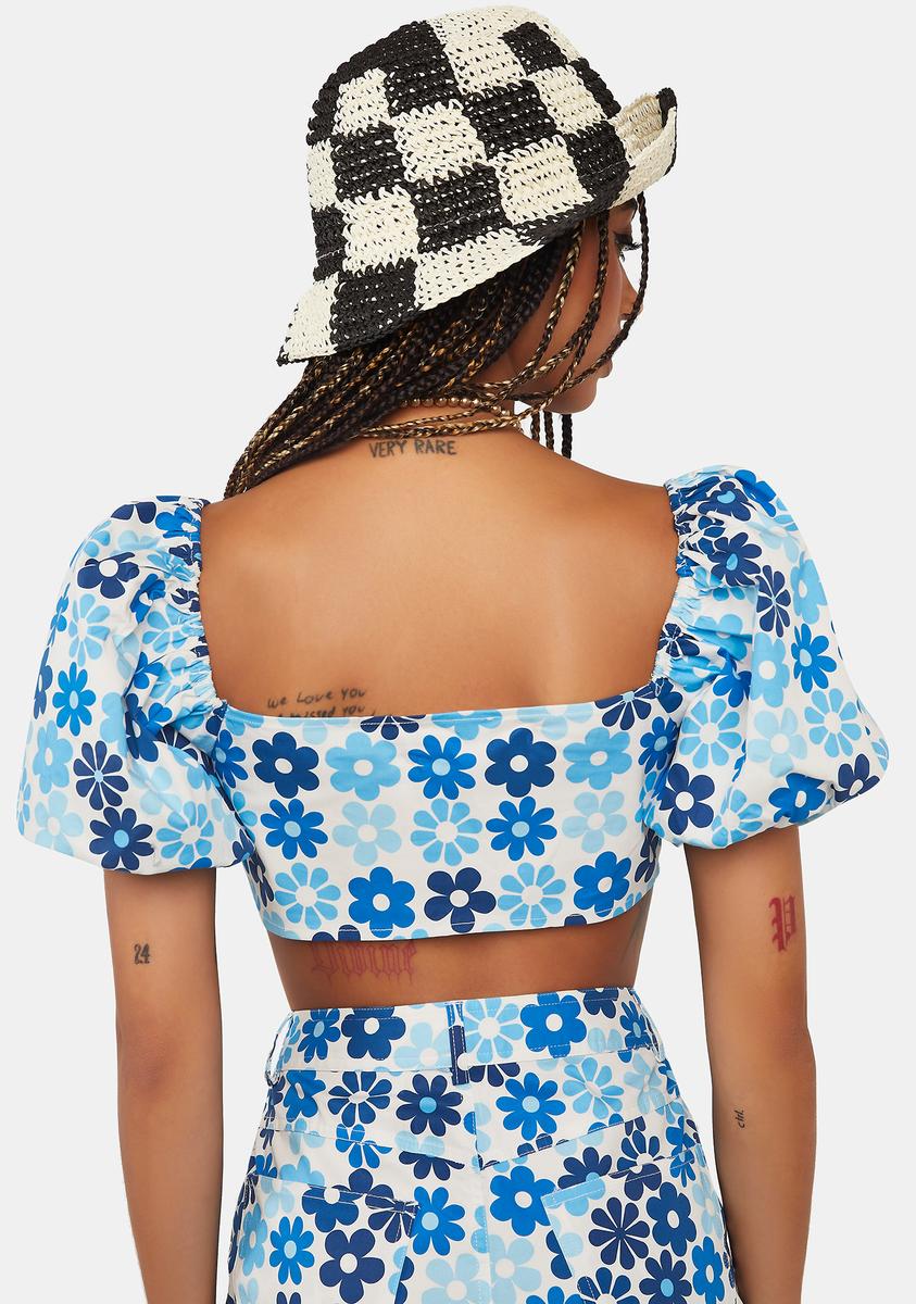 Another Girl Floral Print Sleeve Top - Blue Dolls