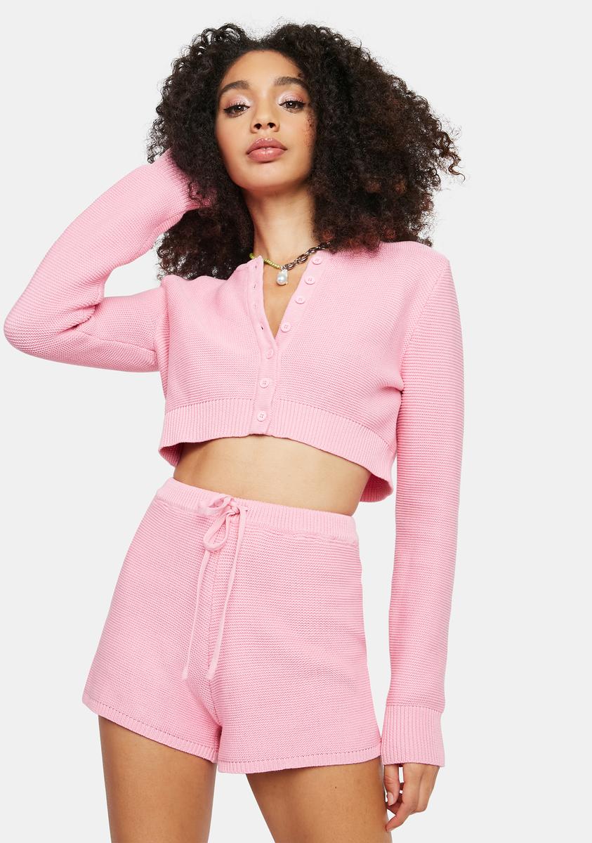 Ribbed Knit Crop Sweater Shorts Set - Pink – Dolls Kill