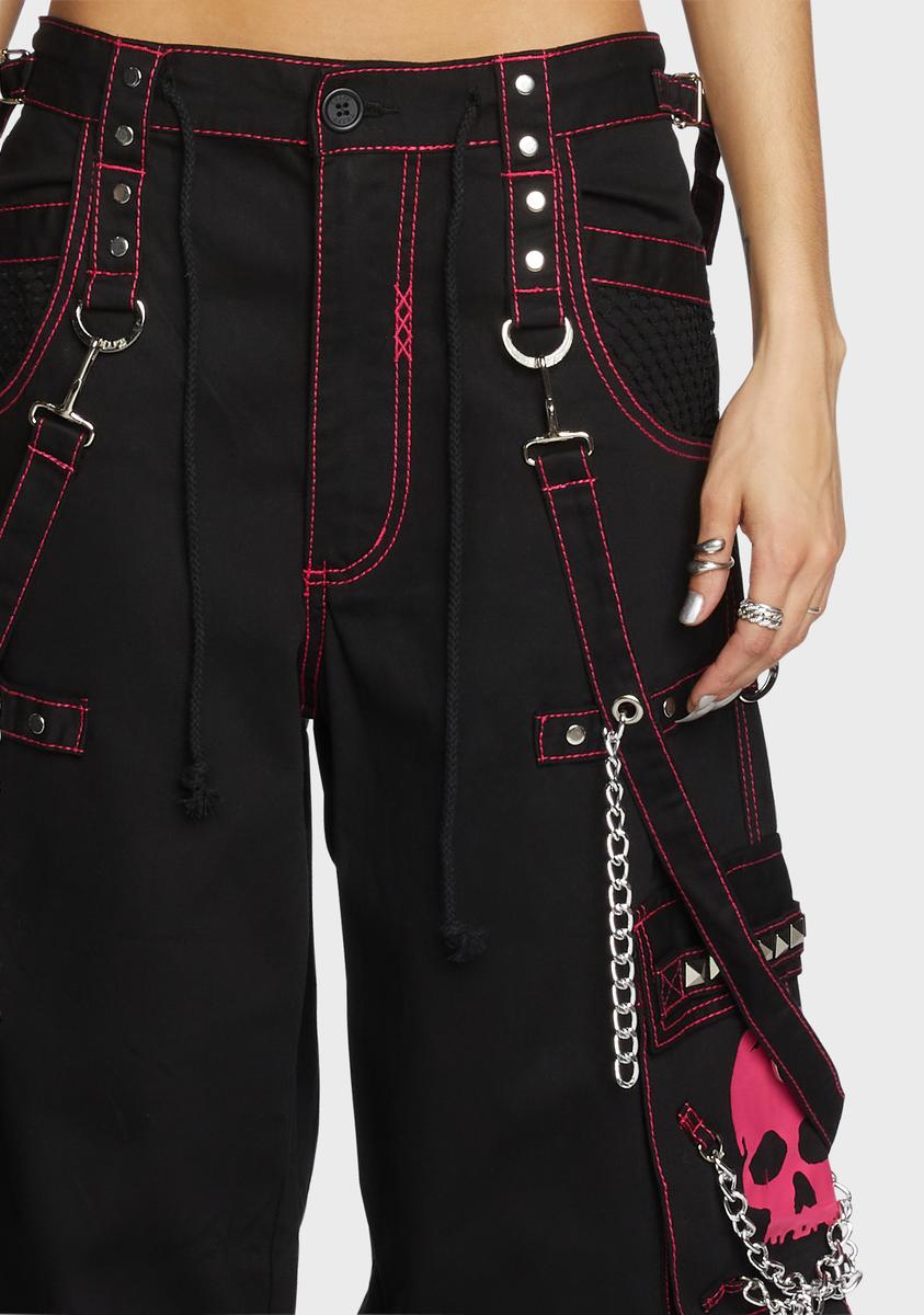 Tripp NYC Skull Studded Zip Off Wide Leg Pants - Black/Pink