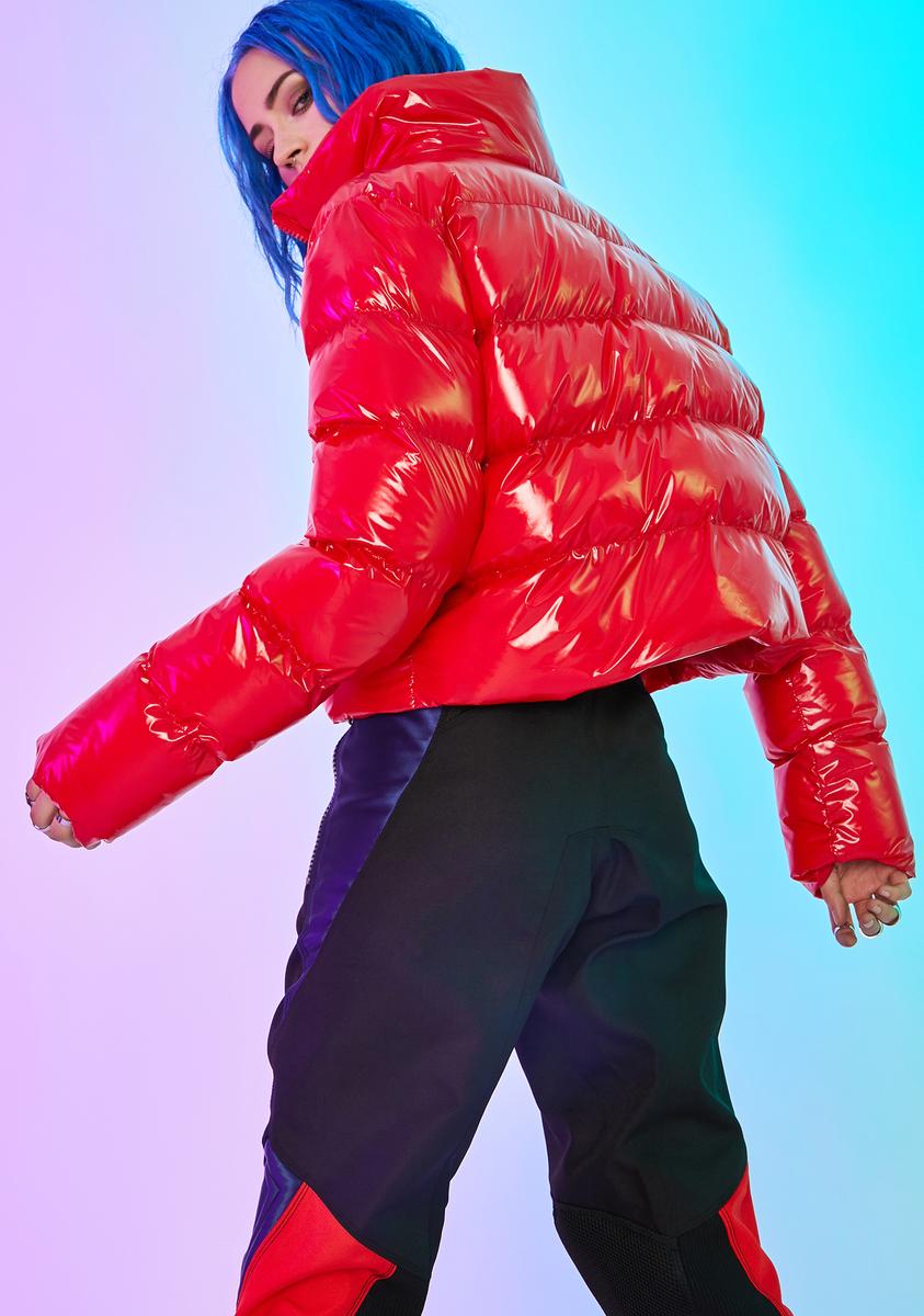 Red patent puffer jacket outlet