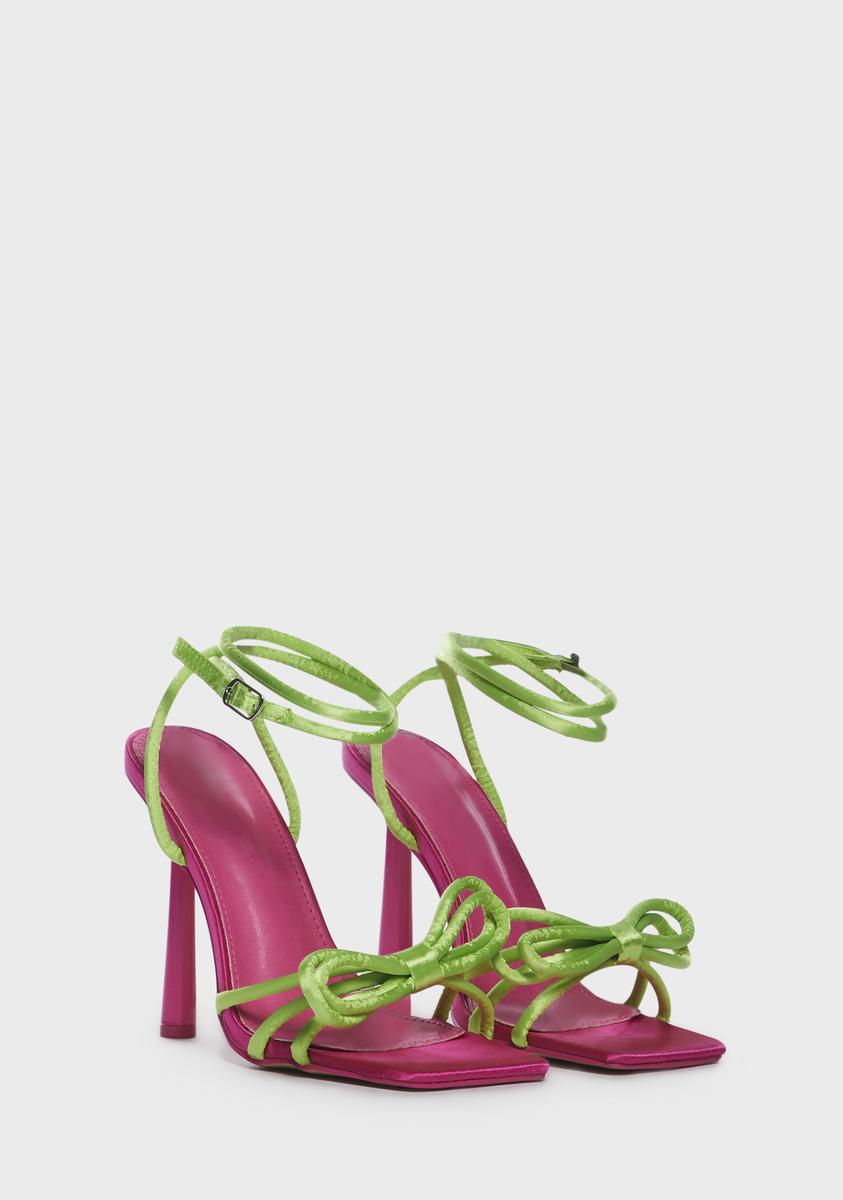 Public Desire Satin Open Toe Bow Heels