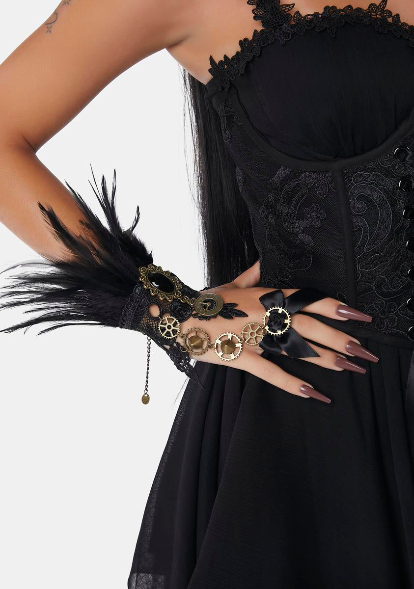 Gear Dial Feather Gloves With Bow Devil Fashion,Specials : American Fashion Style Bags On Sale
