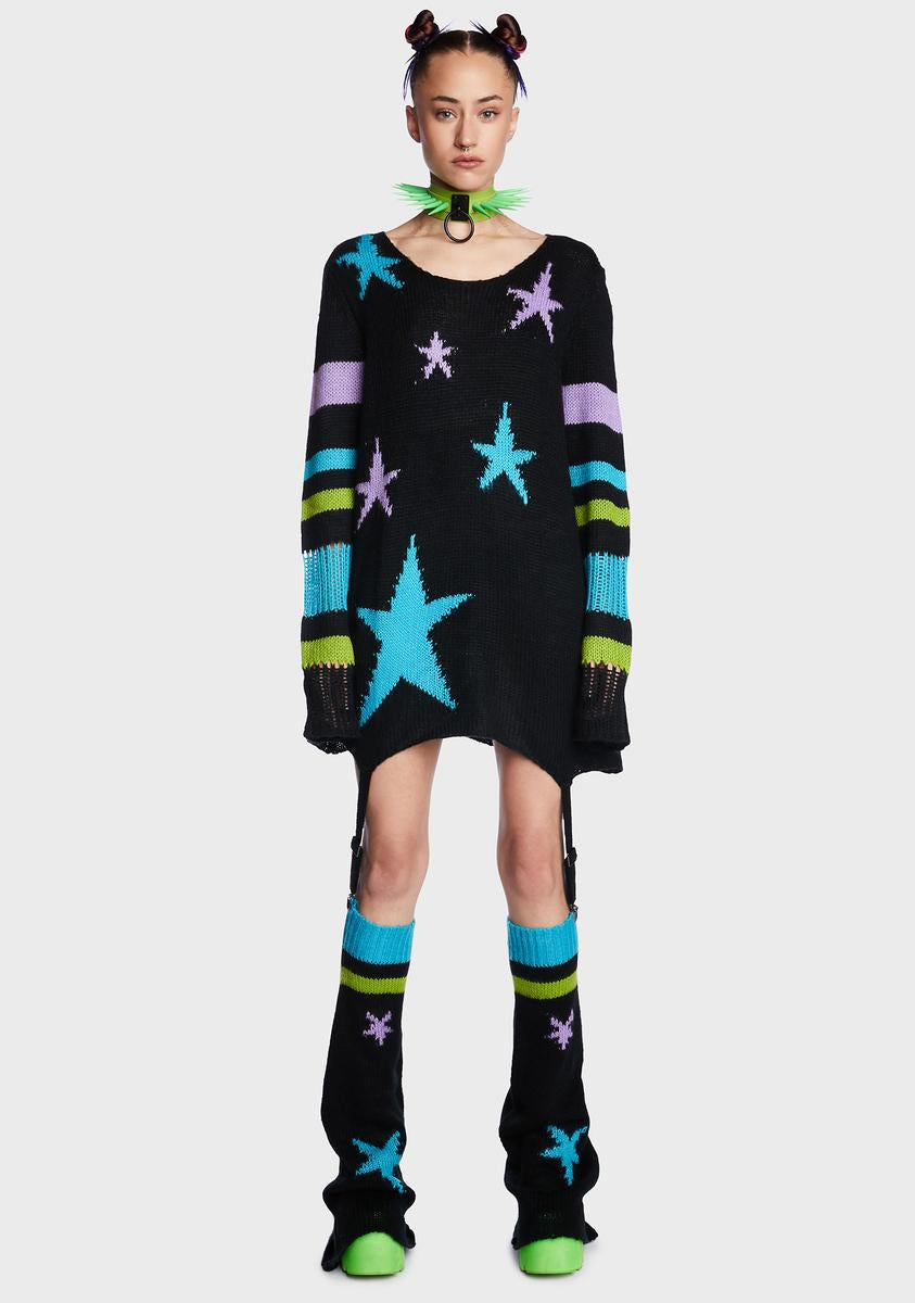 Current Mood Knit Star Stripe Sweater Leg Warmer Set Black Dolls Kill