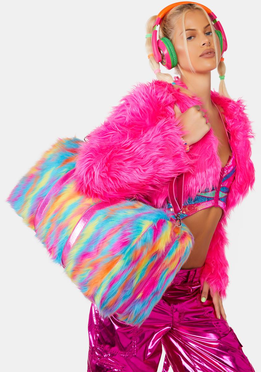 Club Exx Faux Fur Weekender Bag - Neon Rainbow – Dolls Kill