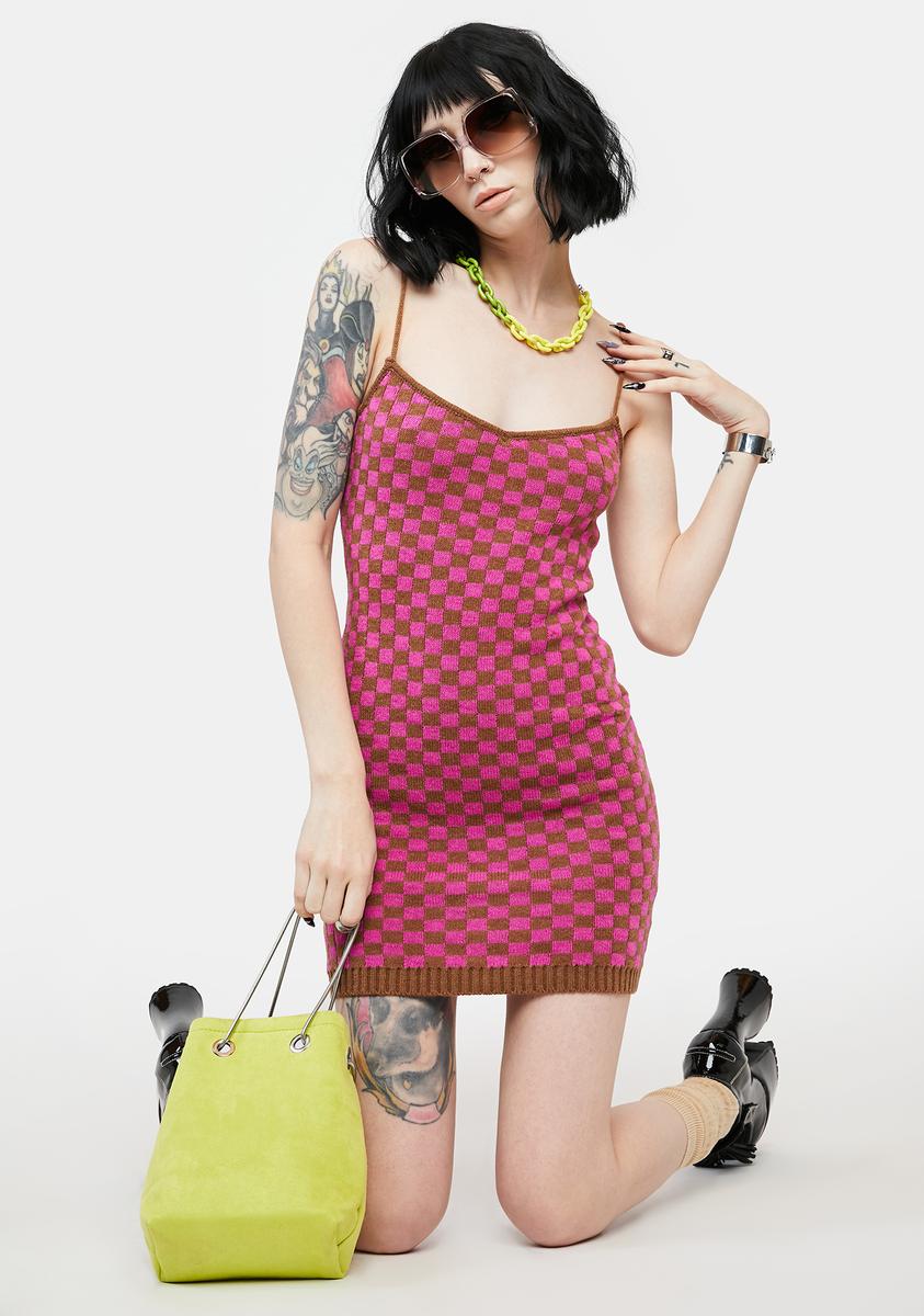 Checkered Knit Bodycon Mini Dress