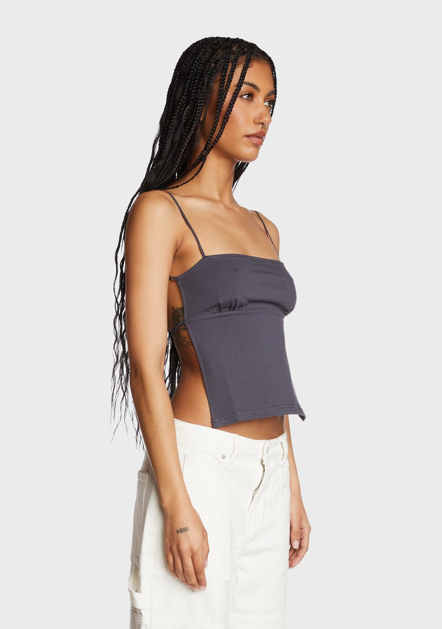 Edikted Open Back Crop Tank Top GreyNN Dolls Kill