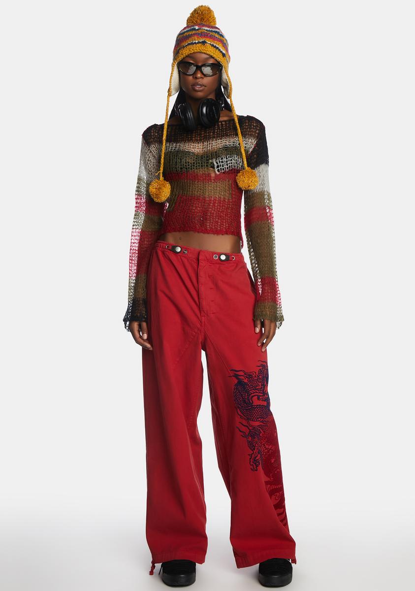 Jaded London Dragon Print Cargo Pants Red Dolls Kill