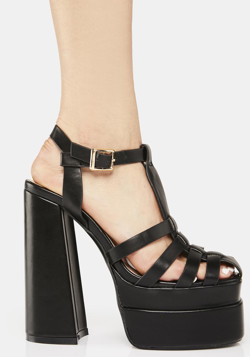 Vegan Leather Strappy Platform Heels - Black – Dolls Kill