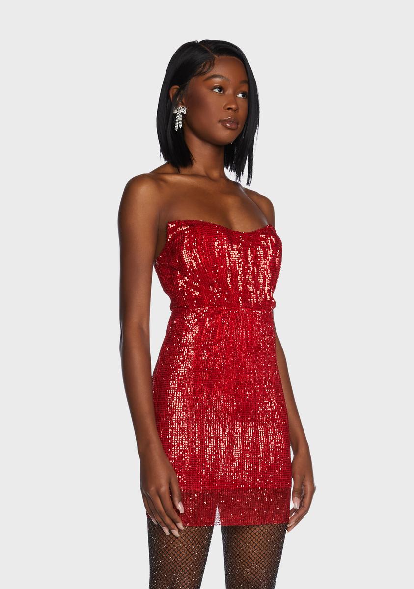 Sparkly Sequin Strapless Mini Dress - Red Dolls Kill Sparkly Sequin Strapless Mini Dress - Red Dolls Kill