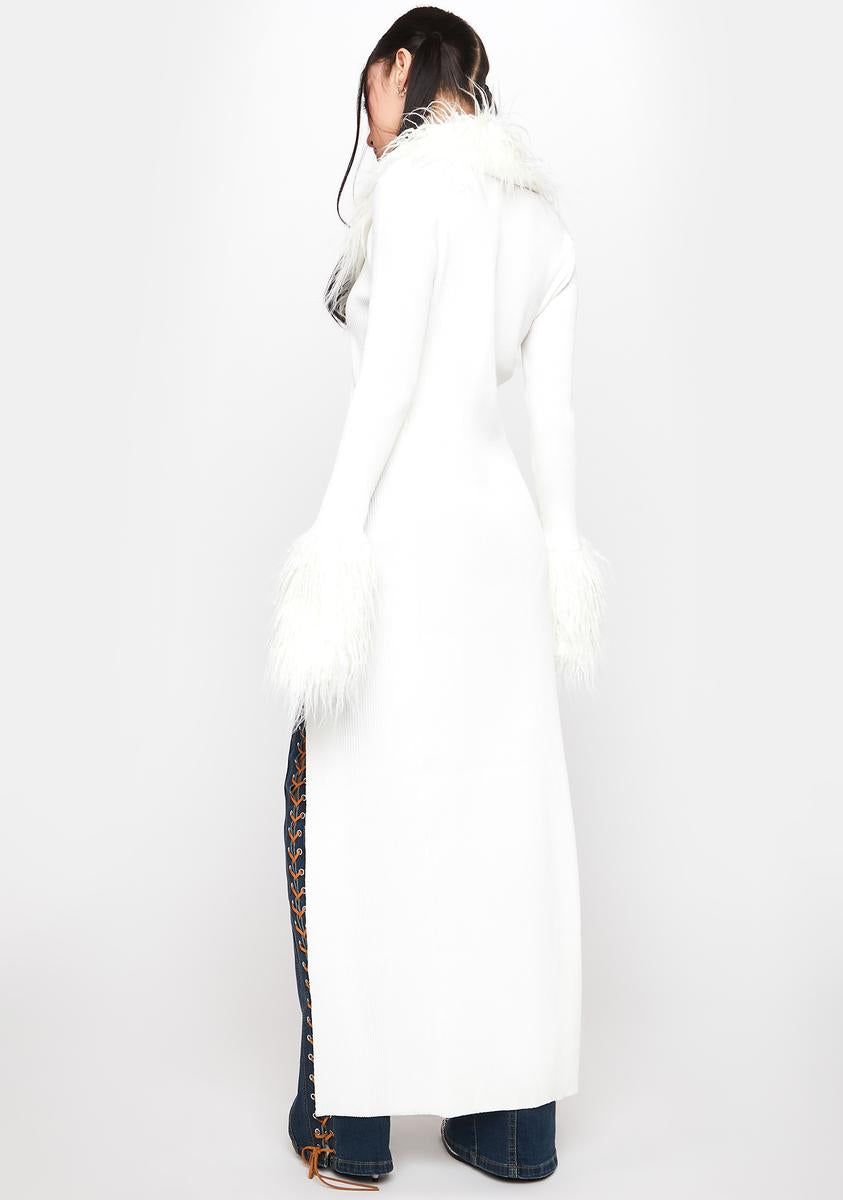 Edikted Faux Fur Long Ribbed Cardigan White Dolls Kill