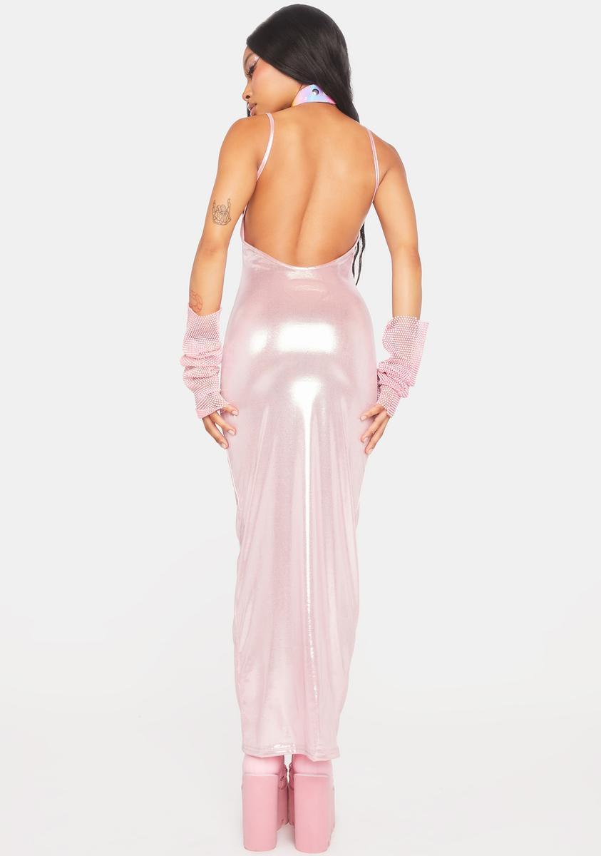 Metallic Open Back Maxi Bodycon Dress - Light Pink Dolls Kill Metallic Open Back Maxi Bodycon Dress - Light Pink Dolls Kill
