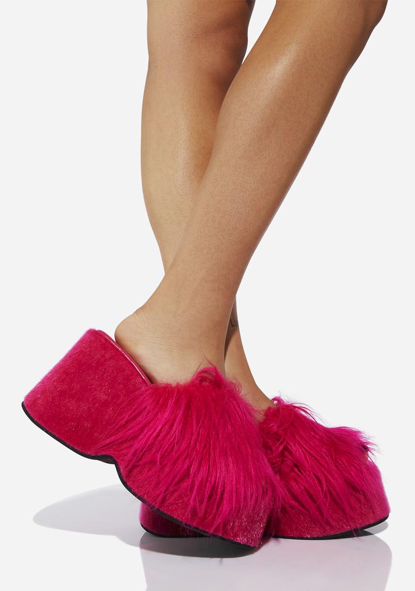 Faux Fur Marabou Feather Slippers - Pink – Dolls Kill