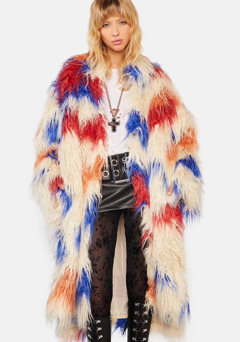 AZALEA WANG Faux Fur Spotted Coat - Multi – Dolls Kill