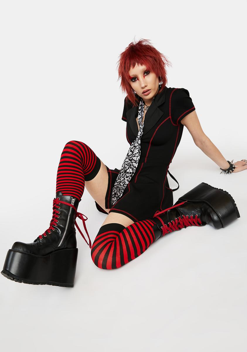 Dolls Kill Current Mood レースアップロングブーツ Current Mood Ribbon Lace Knee High Platform Heel Boots
