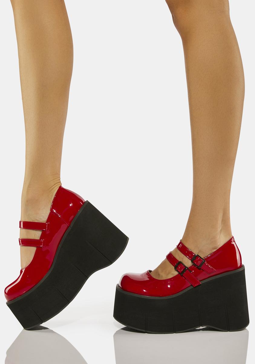 Demonia Kera 08 Platform Mary Janes Red Patent Dolls Kill