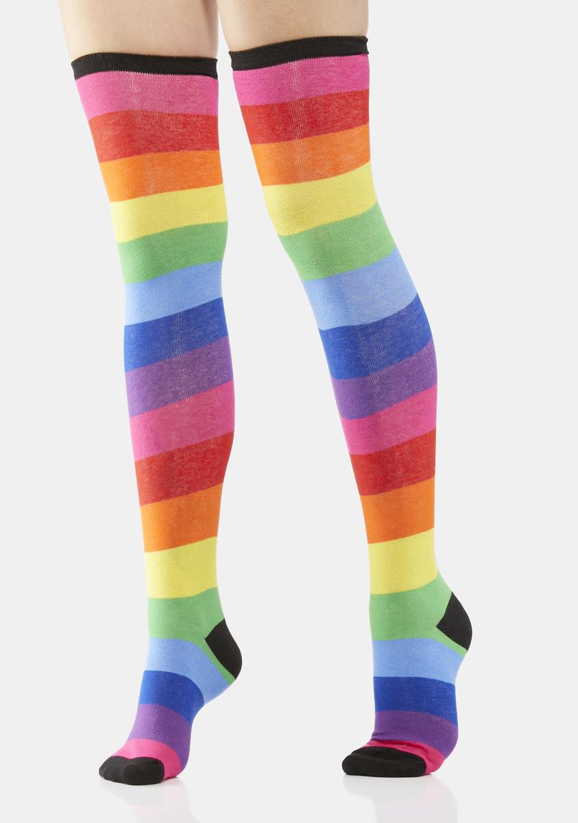 Rainbow Striped Thigh High Socks – Dolls Kill