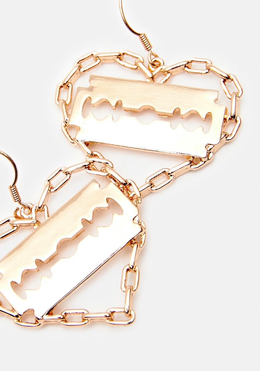 Large Heart Razor Blade Earrings Hook Stud or Clip On -  Israel