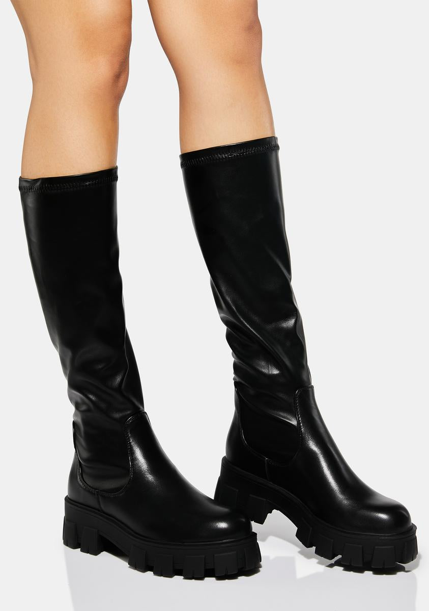 Vegan Leather Calf High Platform Boots - Black – Dolls Kill