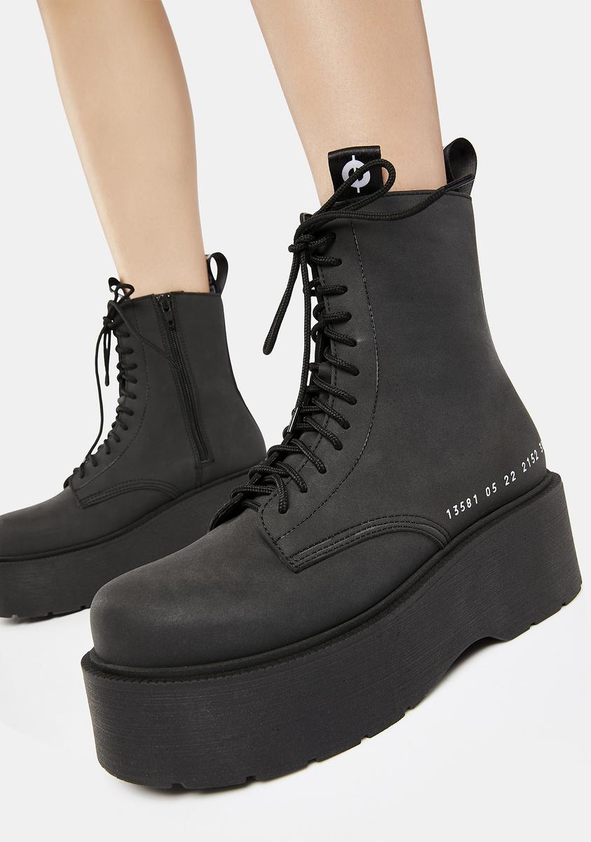 Altercore Matte Vegan Leather Combat Zipper Boots - Black