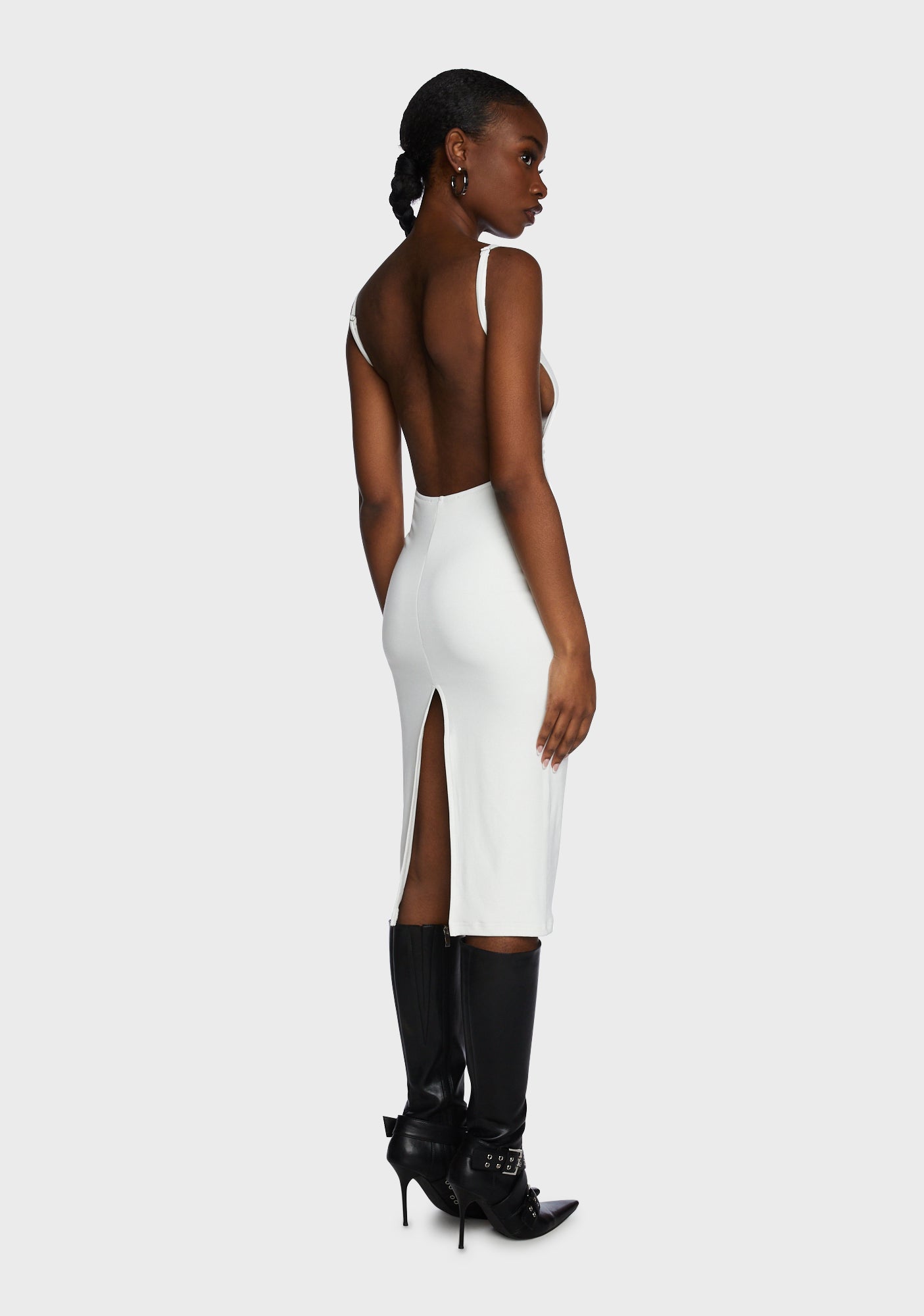 Bodycon Midi Open Back Slit Dress - White  Dolls Kill