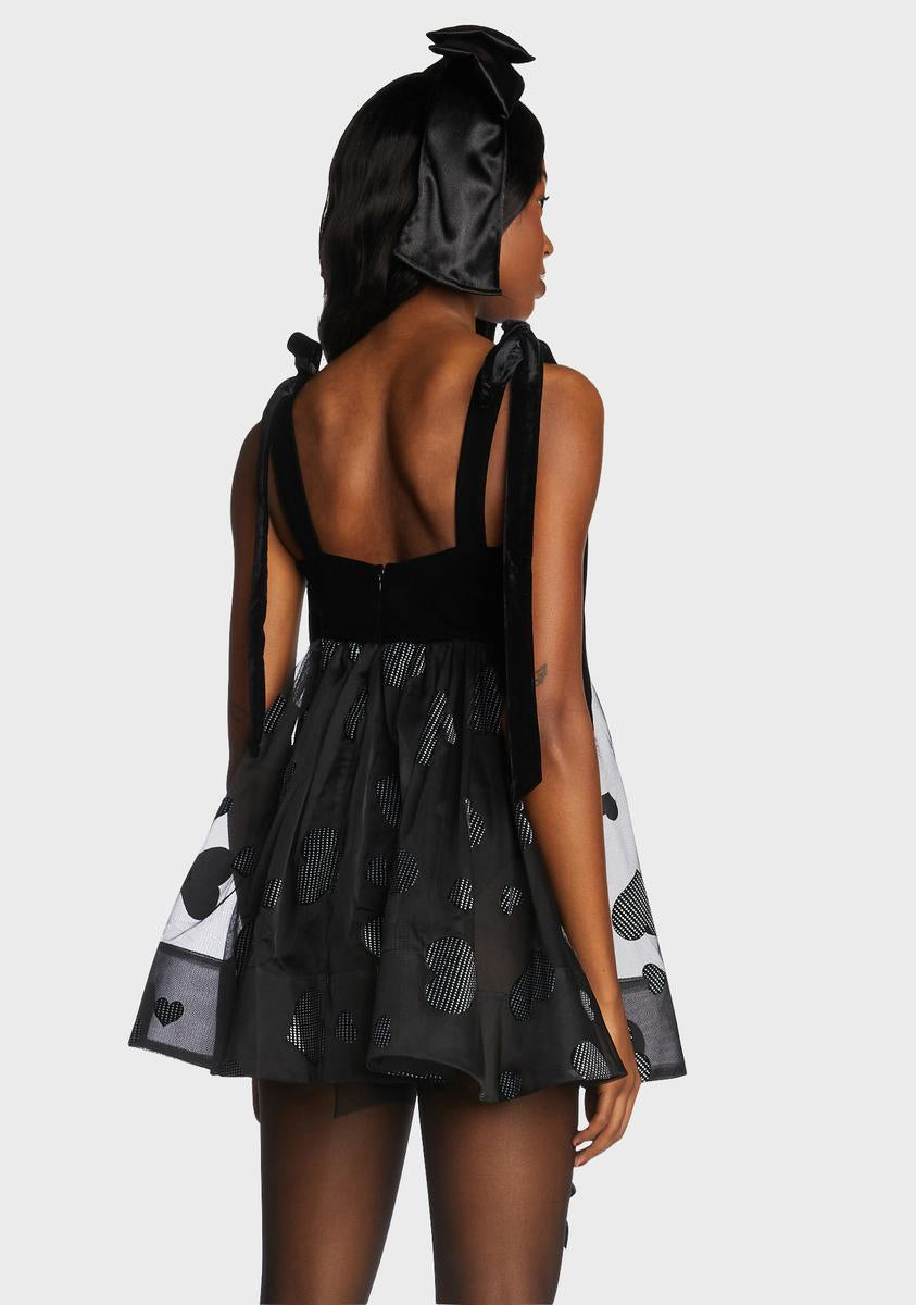 alix mini dress in black & vanilla lovers and friends For Love & Lemons Velvet Sheer Houndstooth Heart Mini Dress