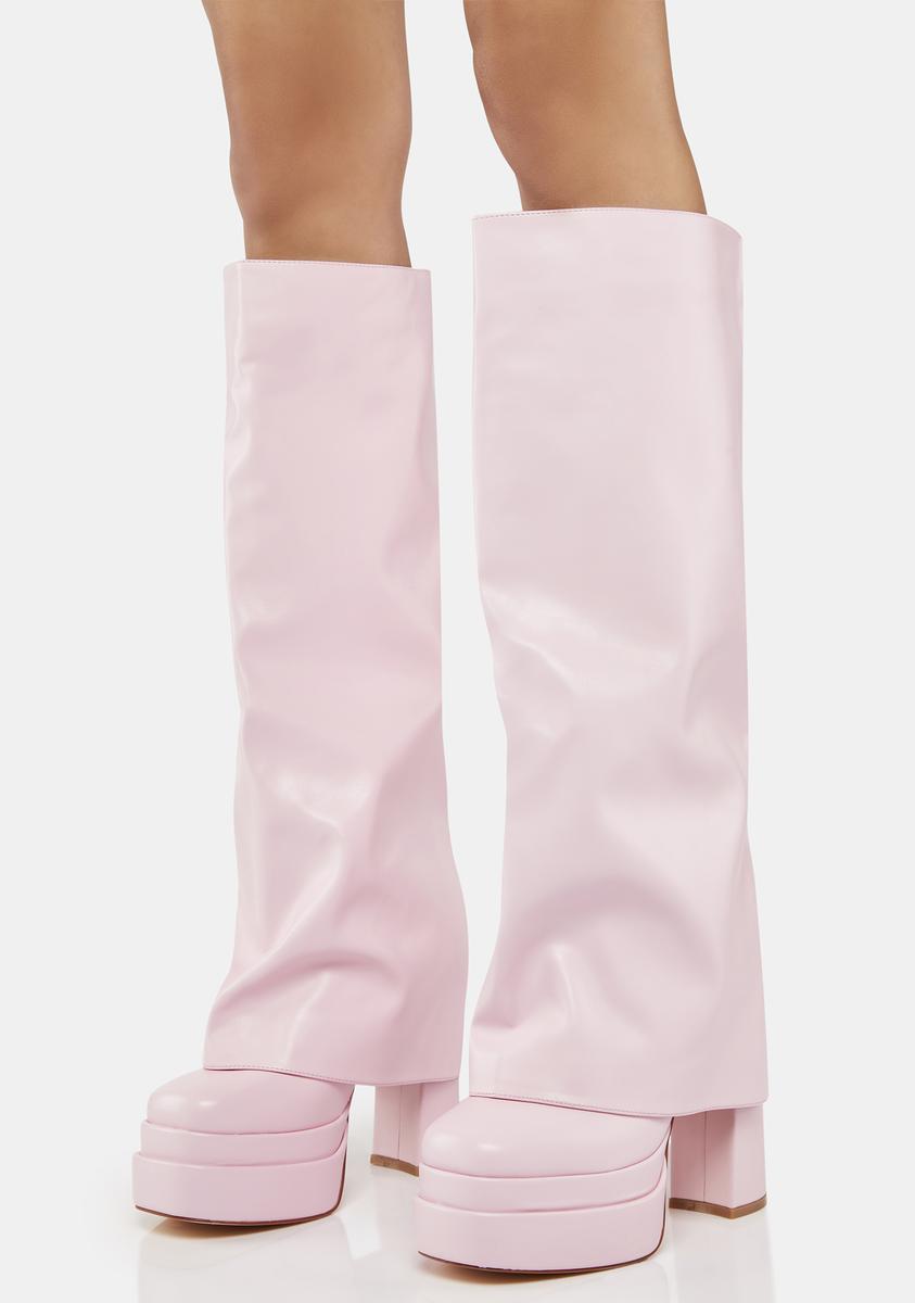 AZALEA WANG Vegan Leather Foldover Platform Boots - Pink – Dolls Kill