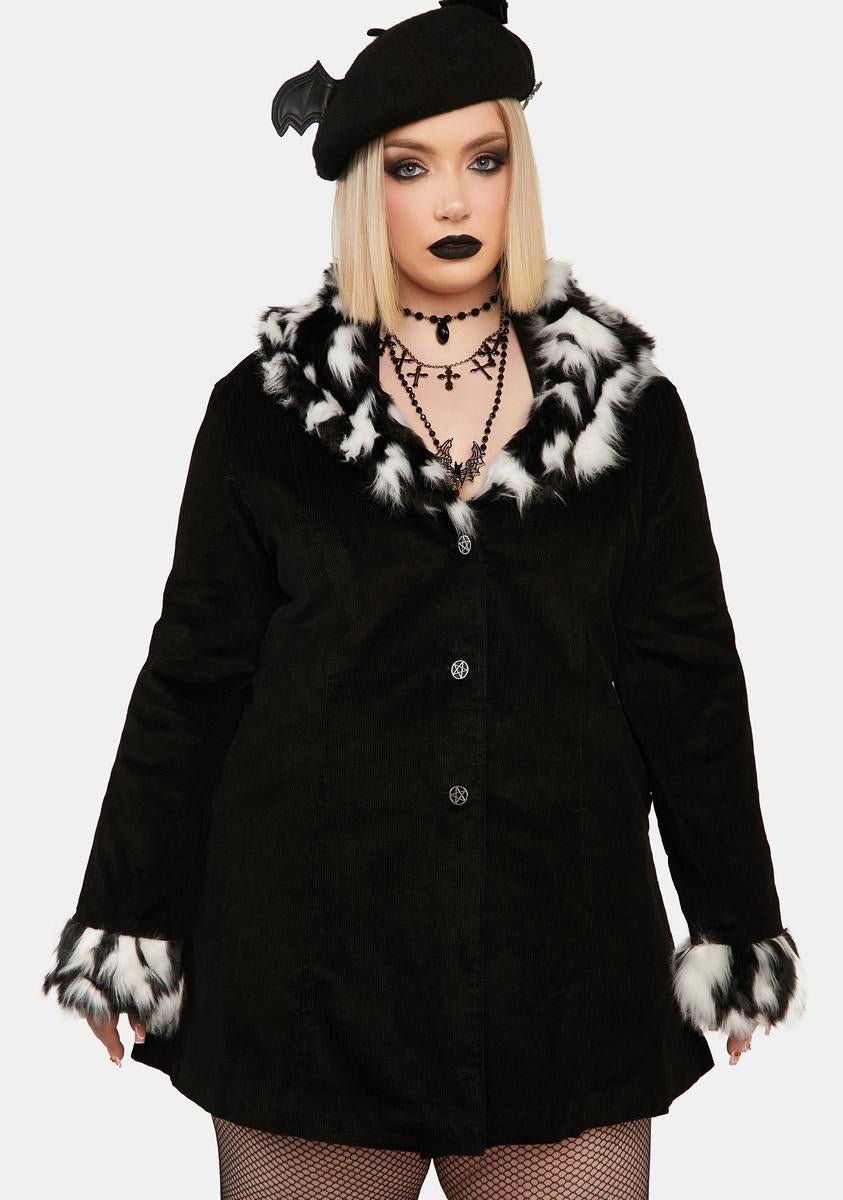 The Grave Girls Plus Size Corduroy Jacket With Faux Fur Trim - Black/White – Dol