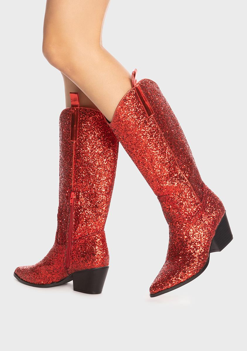 Privileged Glitter Cowboy Boots Red – Dolls Kill