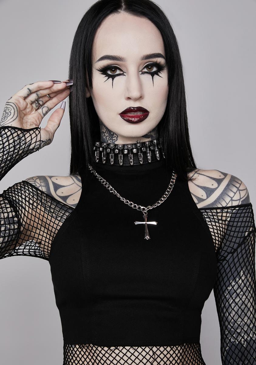 Widow Bullet Collar Twill Halter Top - Black – Dolls Kill