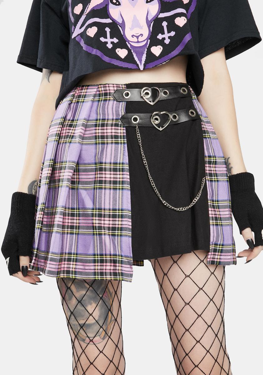 Purple Checkered Splice Pleated Skirt Dark In Love,Specials : American Fashion Style Bags On Sale