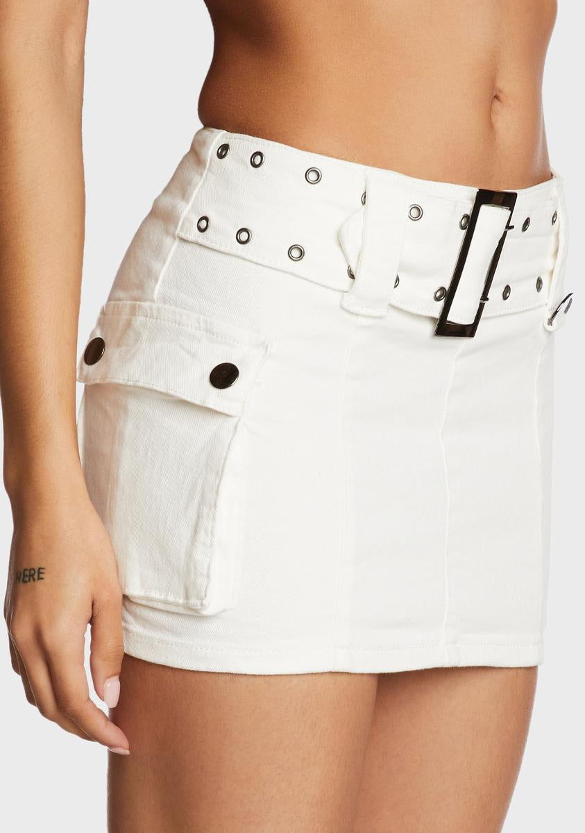 Edikted Low Waist Grommet Belt Mini Skirt - White – Dolls Kill