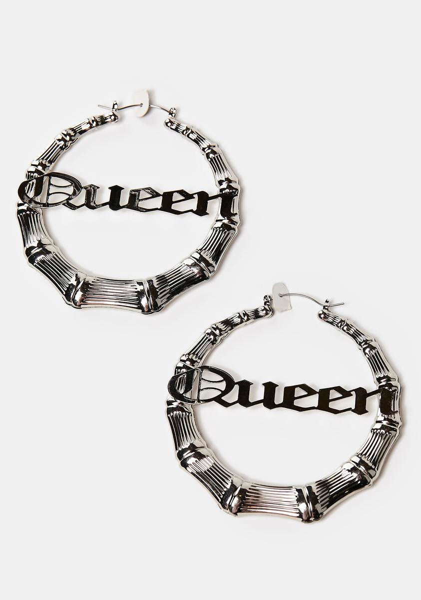 Queen Hoop Earrings Silver Dolls Kill