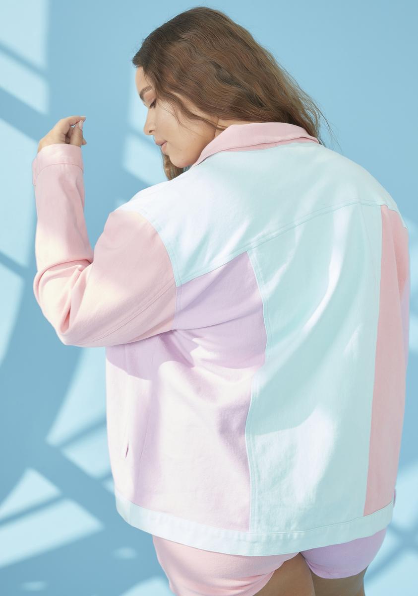 Plus Size Delia's Denim Colorblock Jacket - Pink Purple Blue
