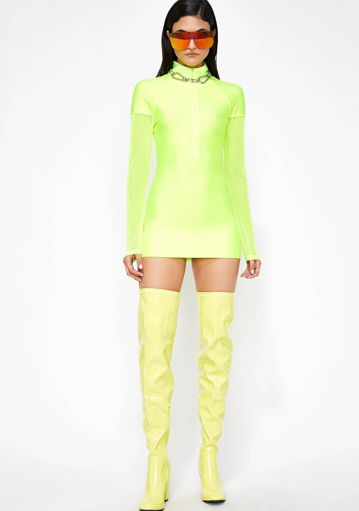 neon zip dress SSYS The Zoey Ruffle Collar Neon Zipper Dress In Purple