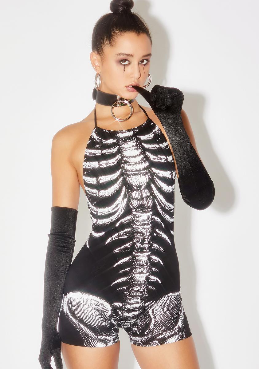 Halloween Dolls Kill Sexy Skeleton Reflective Romper