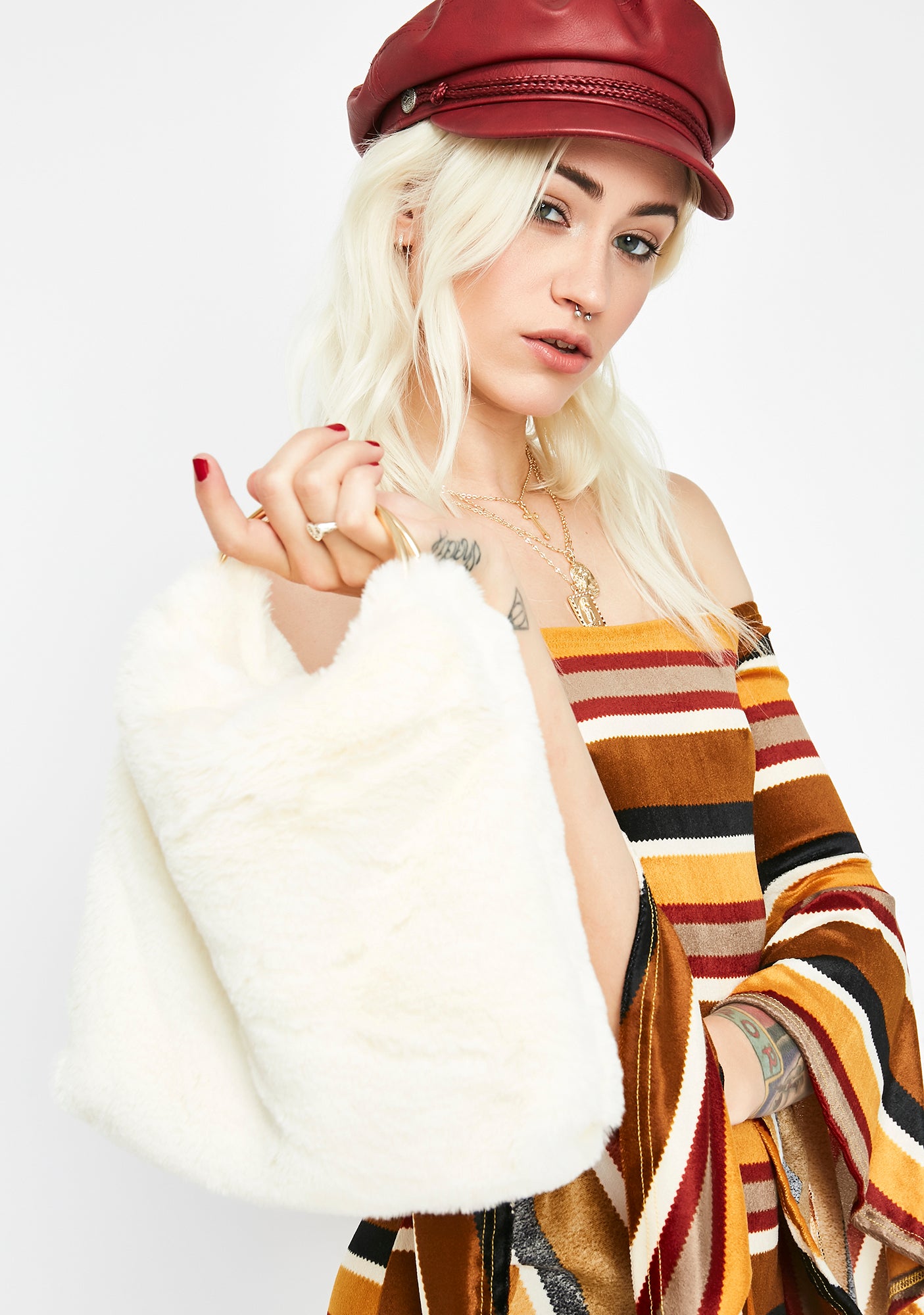 Ivory Faux Fur O-Ring Handbag – Dolls Kill