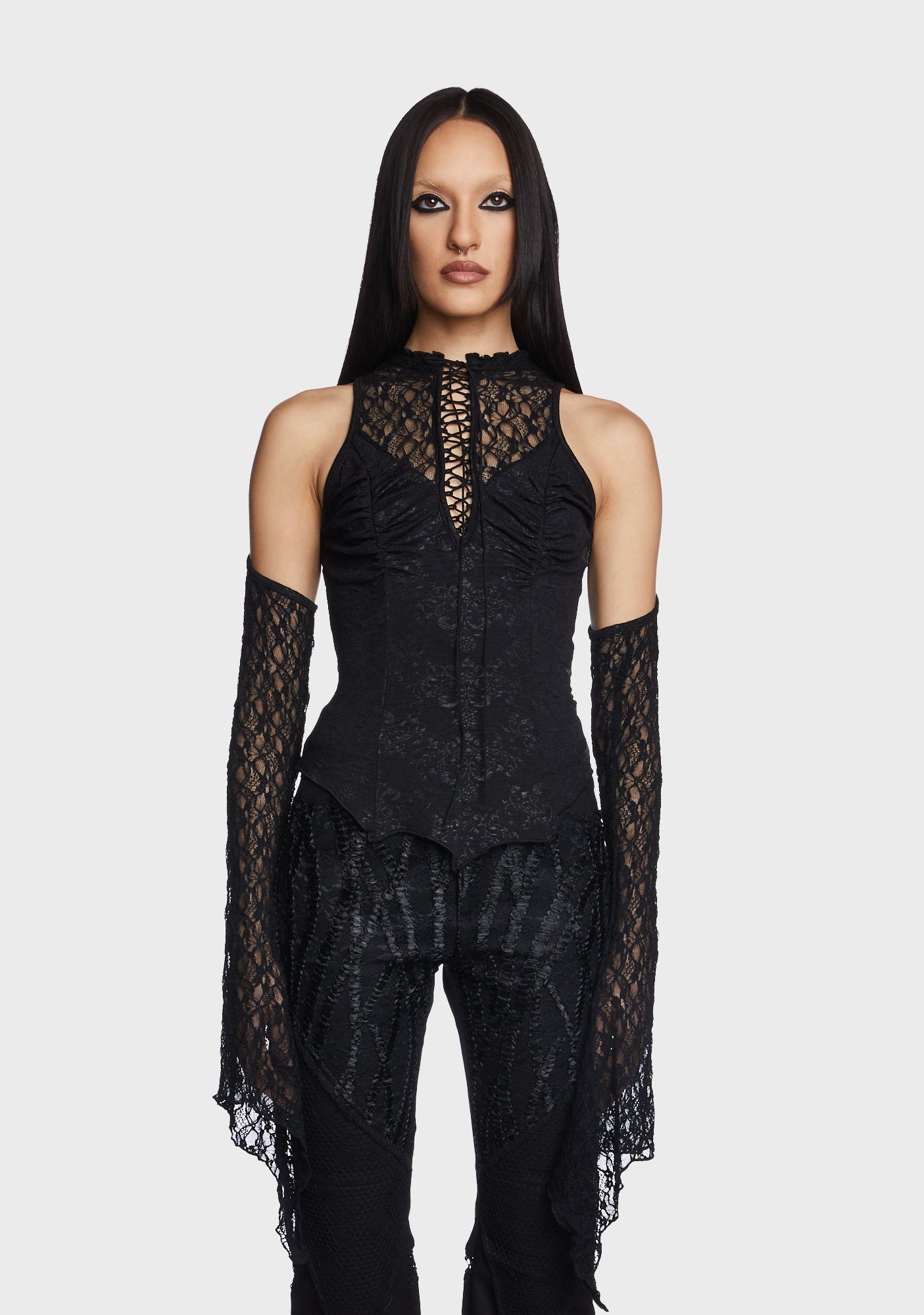 Punk Rave Cold Shoulder Lace Top - Black – Dolls Kill