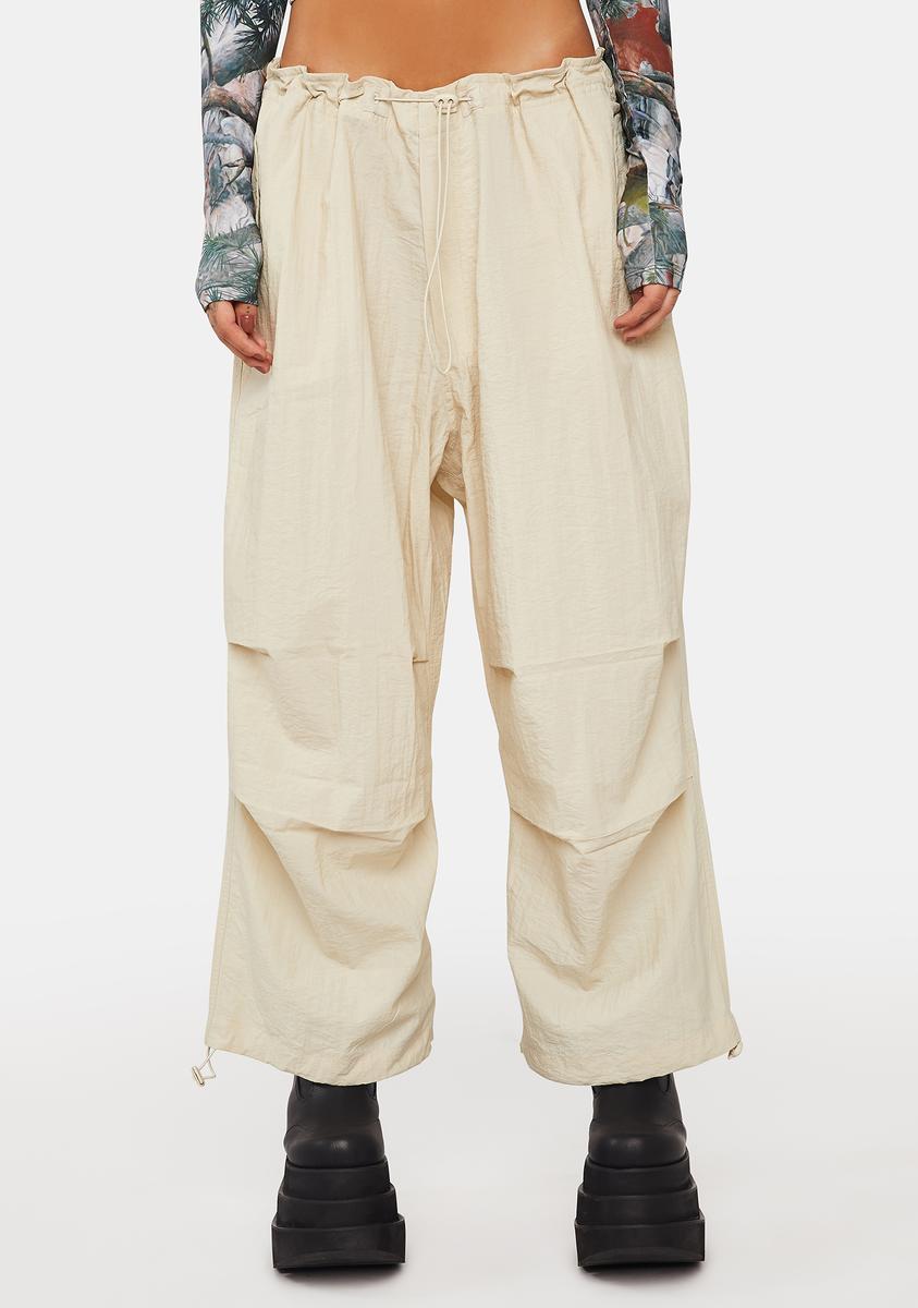 Basic Pleasure Mode Baggy Parachute Cargo Pants - Ecru