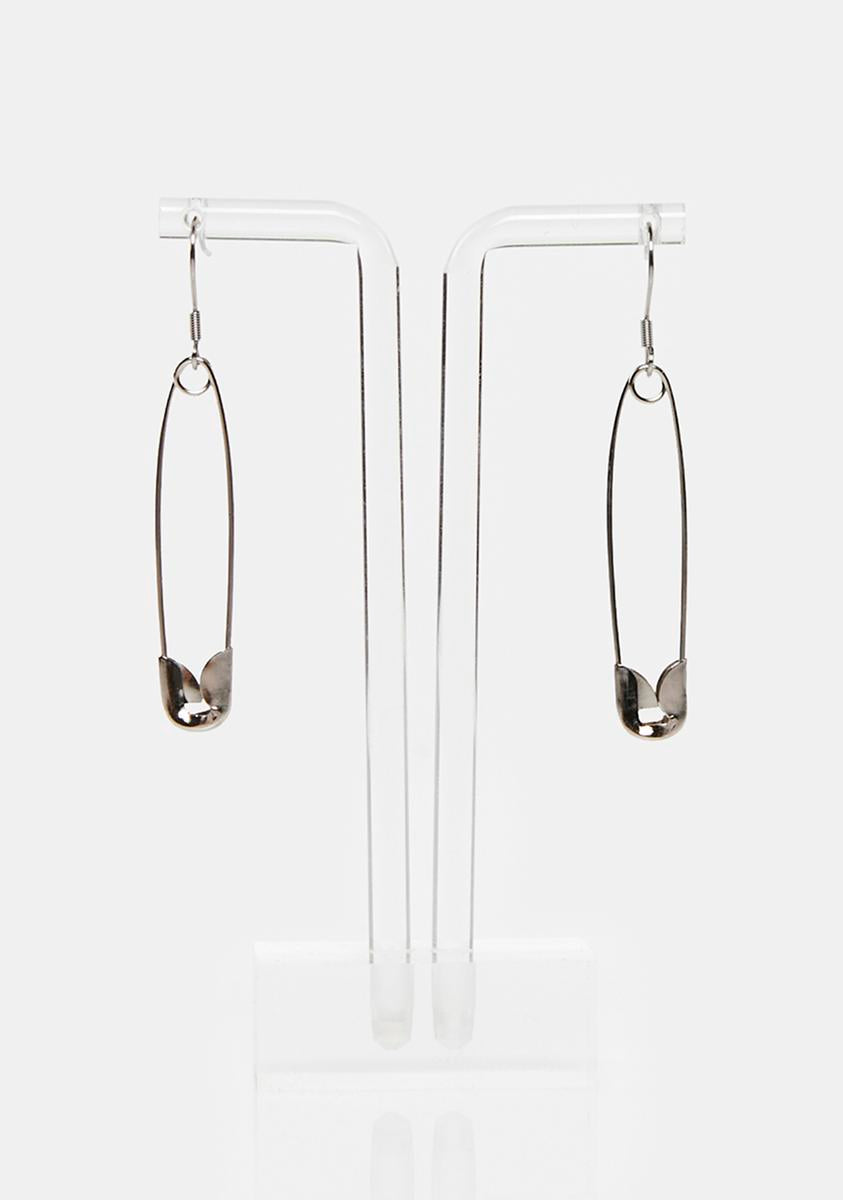 Safety Pin Drop Earrings Silver Dolls Kill