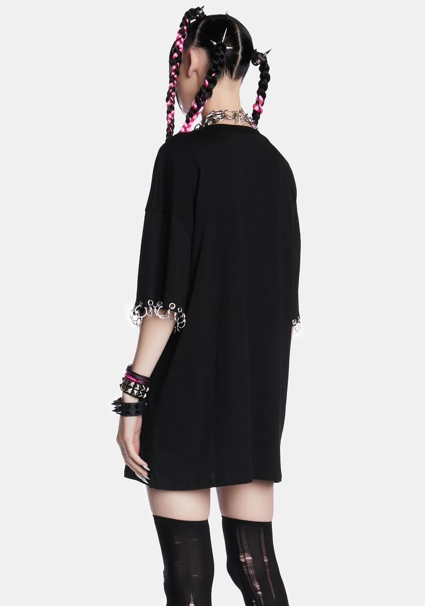 Widow Skull Oversized Split Tee - Black – Dolls Kill