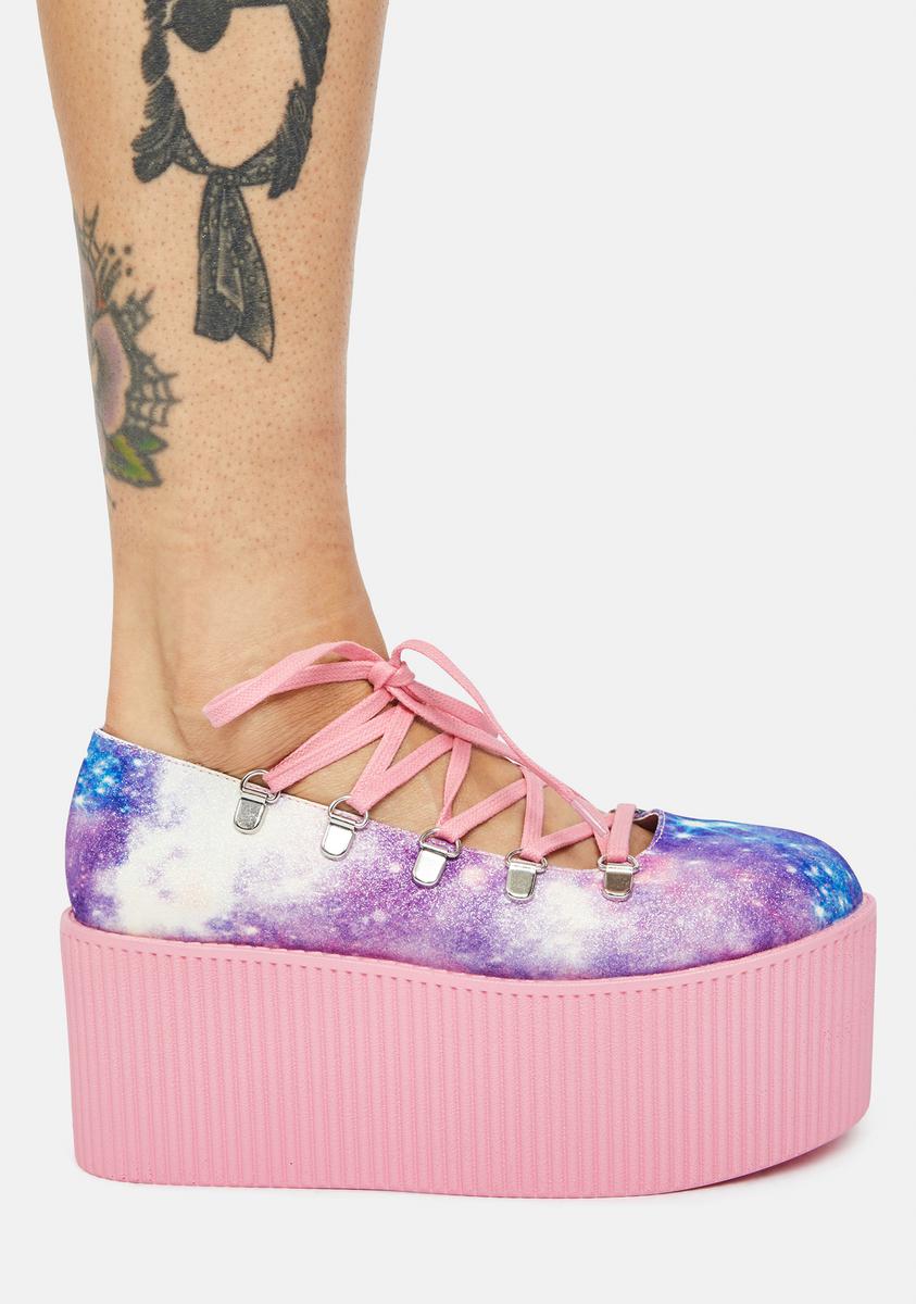 Y.R.U. Pink Galaxy Kaos Ballerina Platforms Dolls Kill