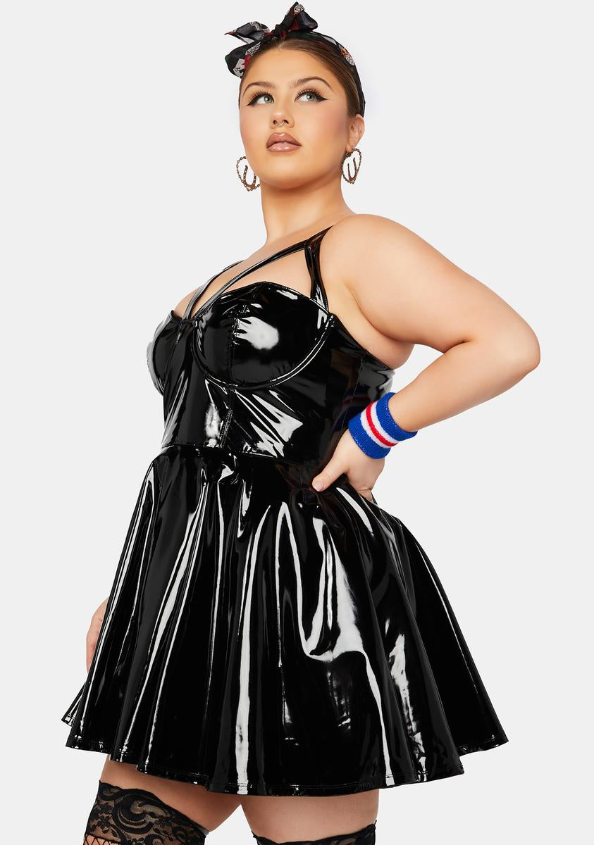 Plus Size Current Mood Flared Vinyl PVC Mini Dress Black – Dolls