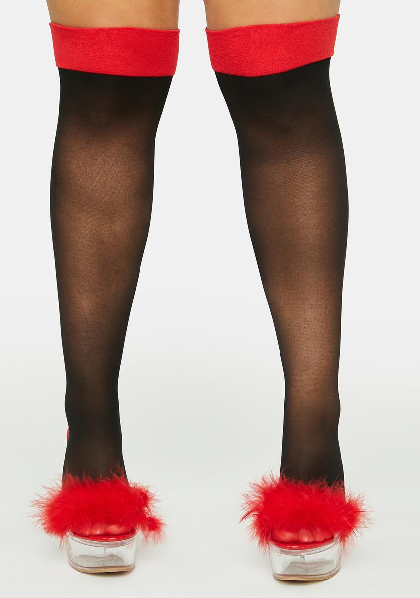 KCAHPAN Contrast Top Cuban Heel Backseam Sheer Stockings Back Seam Thigh High Stockings
