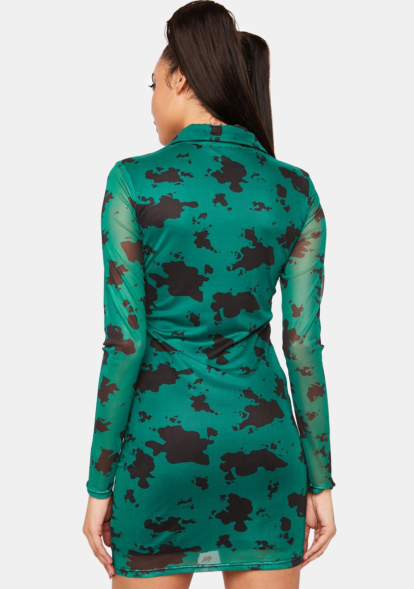 cow print mesh dress Pretty Garbage Mesh Cow Print Button Down Long Sleeve Mini Dress