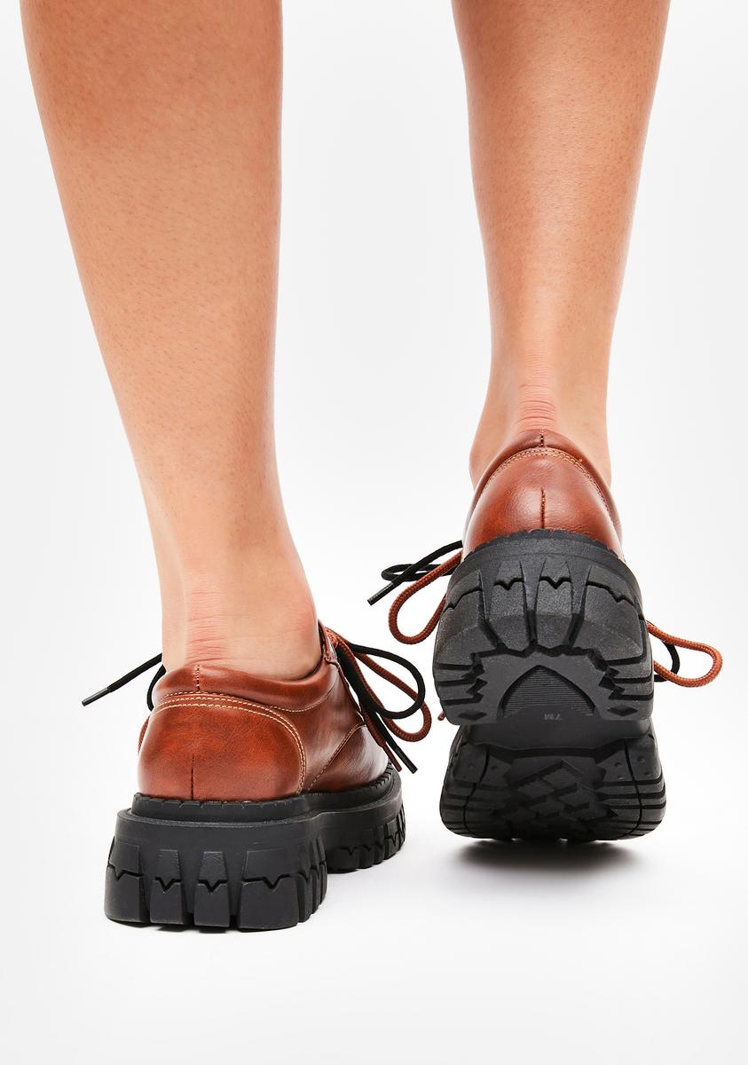 Delia's Chunky Platform Oxfords - Brown – Dolls Kill